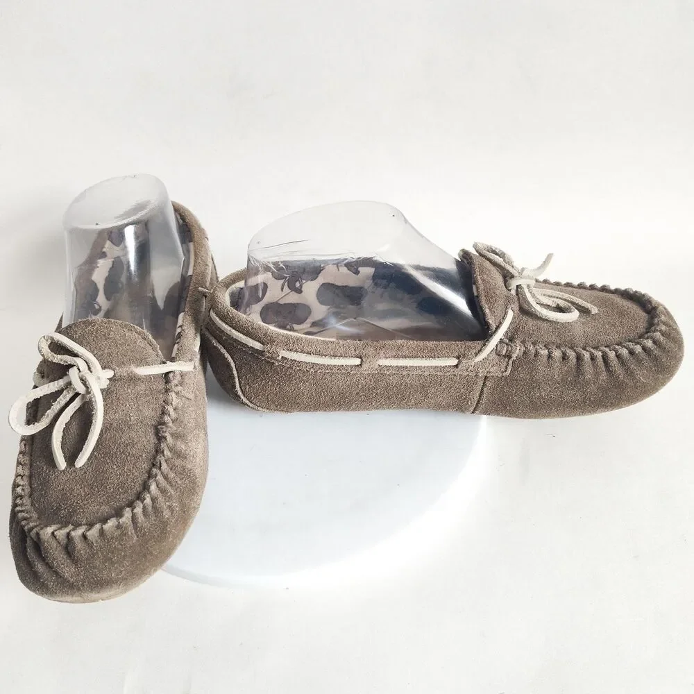 UGG Kids Gray Suede Faux Fur‎ Ryder Jungle Moccasin Slippers 1005160K US Size 4